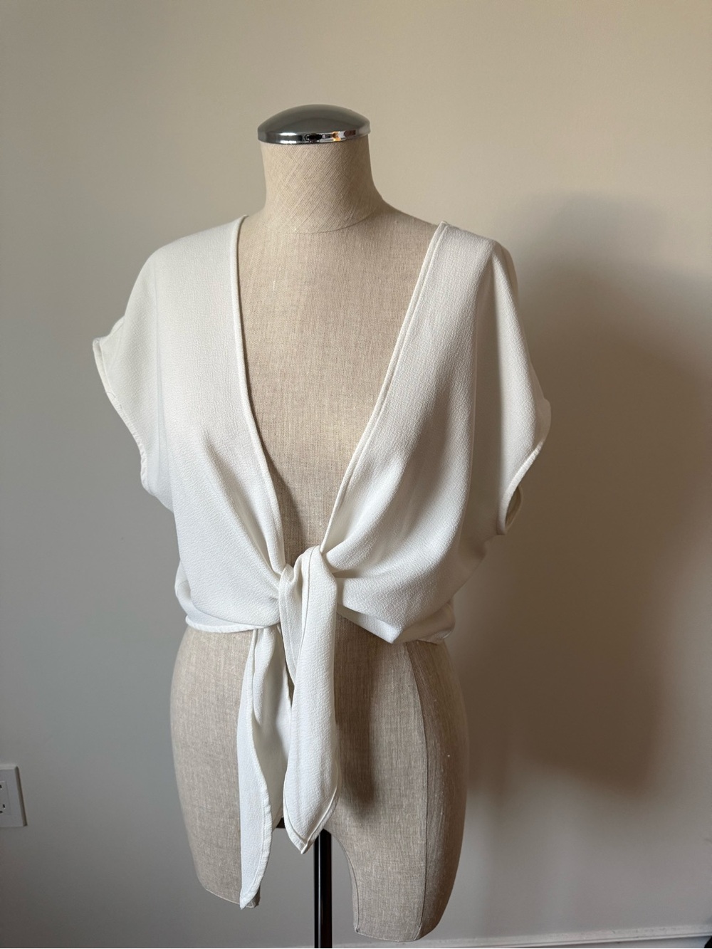 American Apparel Cream Textured Scoop Neck Top